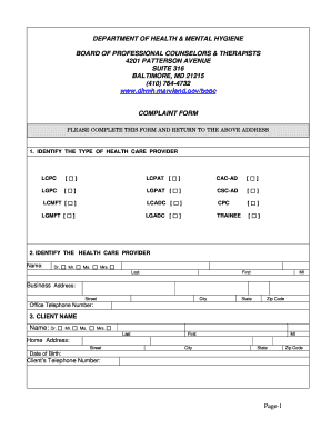 Maryland Health Care Provider Complaint Form