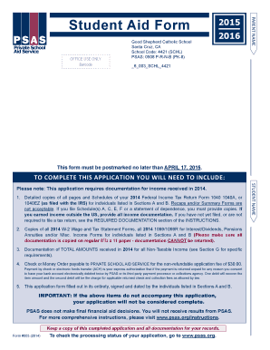 Student Aid Form 2015