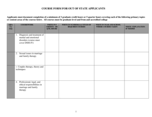 Course Form for Out of State Applicants