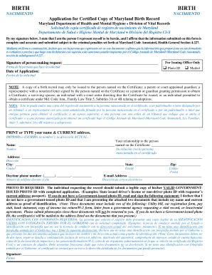 Maryland Birth Record Application