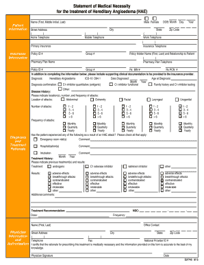 Statement of Medical Necessity for Hereditary Angioedema