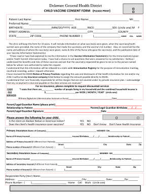 Delaware Child Vaccine Consent Form