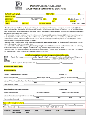 Delaware Adult Vaccine Consent Form
