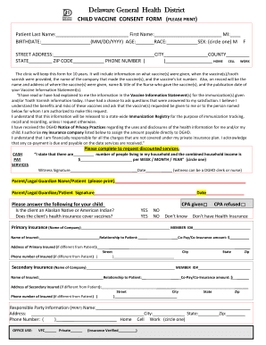 Delaware Child Vaccine Consent Form