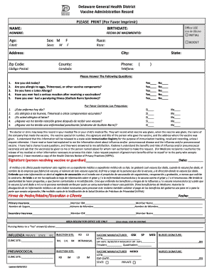 Delaware Vaccine Administration Record