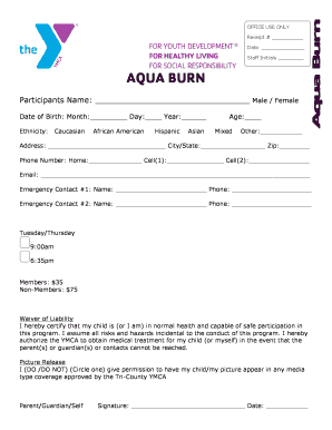 YMCA Aqua Burn Waiver and Registration Form