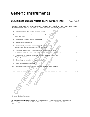 Sickness Impact Profile Health Assessment Form