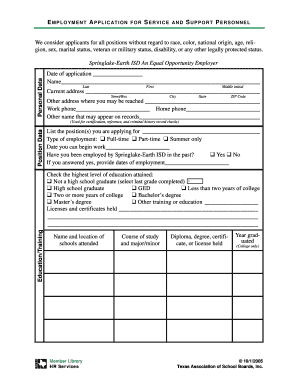 Employment Application for Service and Support Personnel
