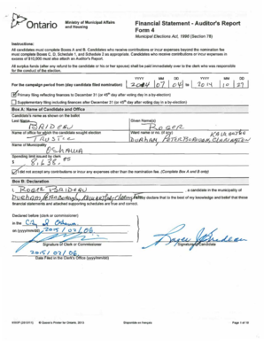 Ontario Municipal Election Financial Statement