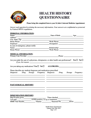 Health History Questionnaire