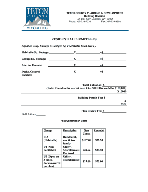 Residential Building Permit Fee Calculation Form
