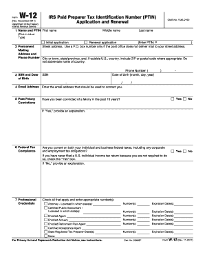 IRS Paid Preparer Tax Identification Number Application