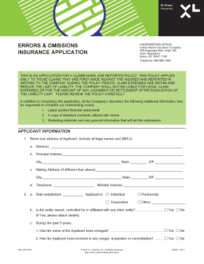 Errors and Omissions Insurance Application