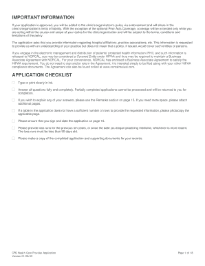 Clinic Purchasing Group Health Care Provider Application