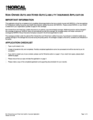 Non-Owned Auto and Hired Auto Liability Insurance Application