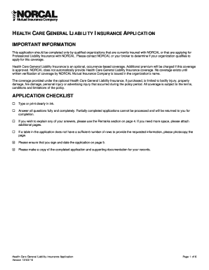 Health Care General Liability Insurance Application