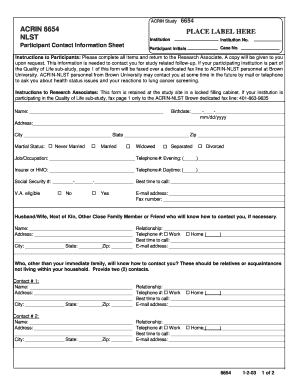 ACRIN 6654 Participant Contact Information Sheet