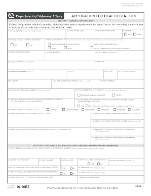 VA Form 10-10EZ Application for Health Benefits