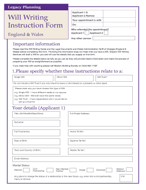 Will Writing Instruction Form