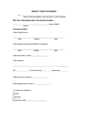 Identity Theft Statement Form