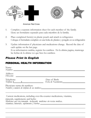 American Red Cross Personal Health Information Form