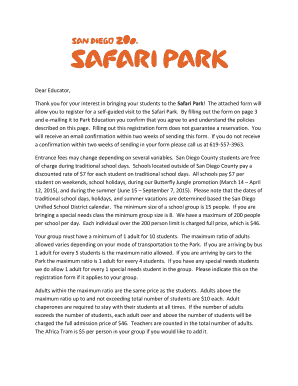 Safari Park School Visit Registration Form