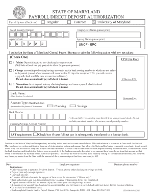 Maryland Payroll Direct Deposit Authorization