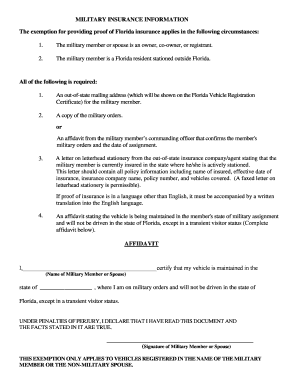 Florida Military Insurance Exemption Affidavit