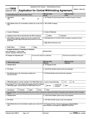 Central Withholding Agreement Application