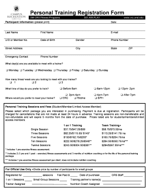 Personal Training Registration Form