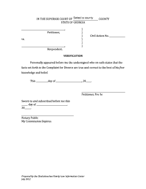 Georgia Divorce Verification Form