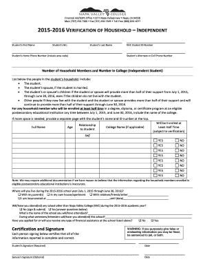 2015-2016 Verification of Household - Independent