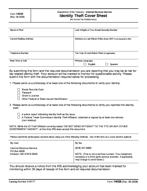 IRS Identity Theft Cover Sheet Form 14026