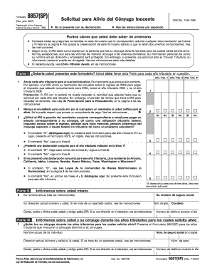Formulario 8857 Solicitud para Alivio del Cónyuge Inocente