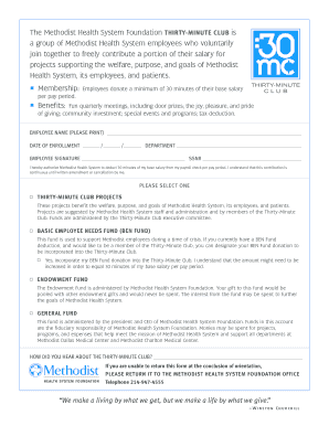 Methodist Health System Thirty-Minute Club Enrollment Form