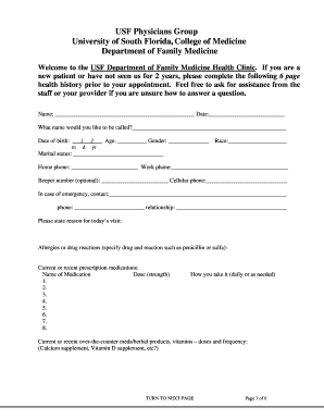 USF Family Medicine Health History Form