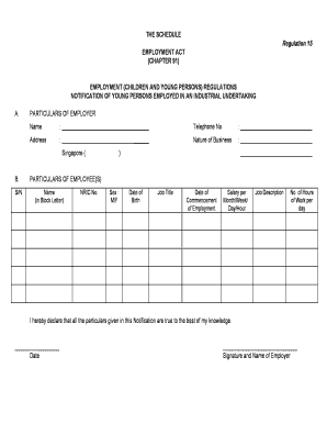 Notification of Young Persons Employed in an Industrial Undertaking