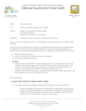 California Vaccines for Children Program Enrollment