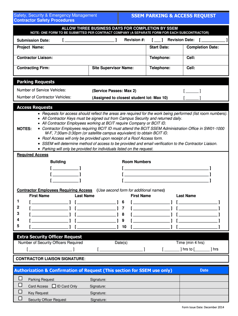 Fillable Online bcit Safety Security Emergency Management SSEM PARKING