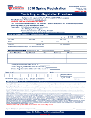 2016 Spring Tennis Programs Registration Form