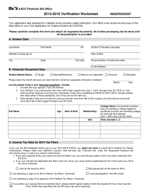 2015-2016 Verification Worksheet