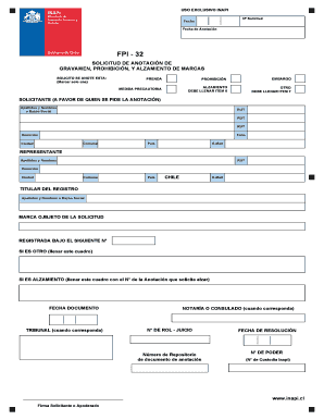 SOLICITUD DE ANOTACIÓN DE GRAVAMEN, PROHIBICIÓN, Y ALZAMIENTO DE MARCAS