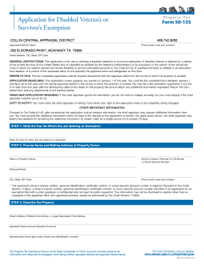 Texas Disabled Veteran or Survivor Property Tax Exemption Form