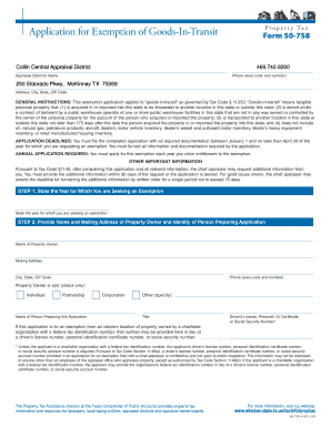 Texas Goods-In-Transit Property Tax Exemption Application