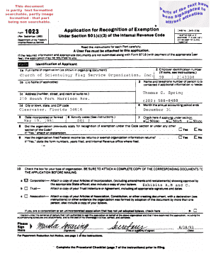 Form 1023 Application for Recognition of Exemption
