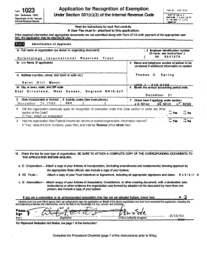 IRS Form 1023 Application for Recognition of Exemption