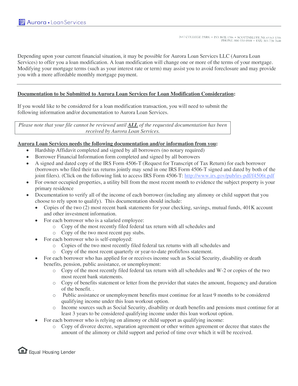 Aurora Loan Services Loan Modification Application