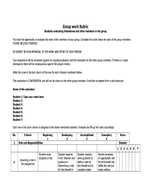 Group Work Evaluation Rubric