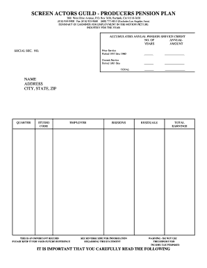 Screen Actors Guild Pension Summary