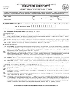 West Virginia Consumers Sales and Service Tax Exemption Certificate